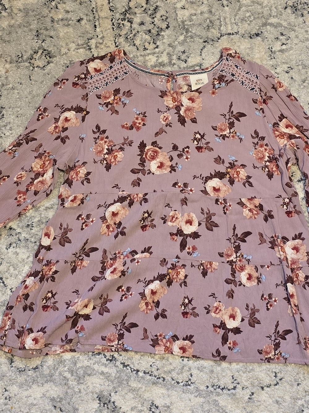 Knox Rose Mauve Pink Floral Tiered Blouse XXL